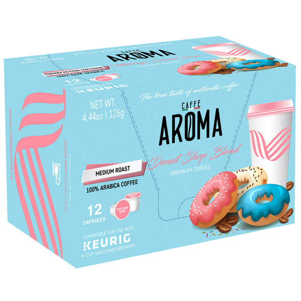 Caffe Aroma 100% Arabica Donut Shop Coffee, 12 Pods