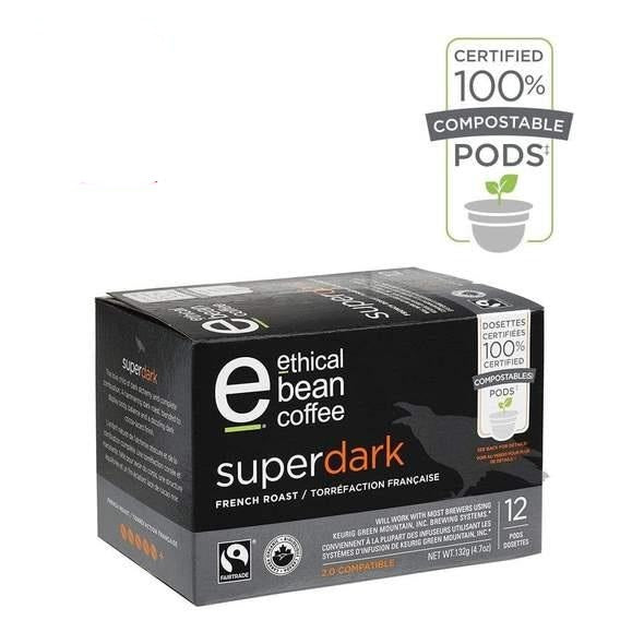 Ethical Bean Coffee Superdark French Roast Single-serve 100% Compostable Pods 12-count