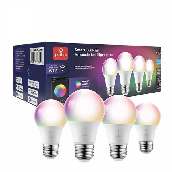 Globe Electric Wi-Fi Smart Multicolour LED A19 Bulbs 4 pack