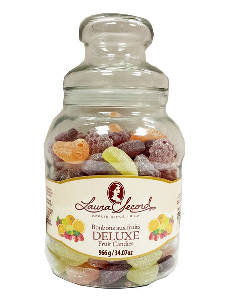 Laura Secord Deluxe Hard Fruit Candies in Decorative Glass Jar 966 g / 34 oz