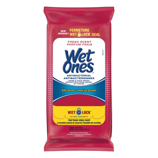 Wet Ones Antibacterial Hand And Face Wipes, 20-Pack 