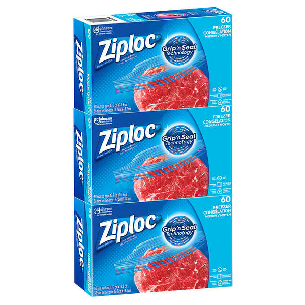 Ziploc Easy Open Medium Freezer Bags 3 packs of 60